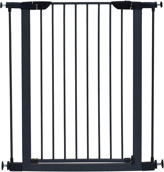 MidWest Homes for Pets 29 Inches Tall Walk-Through Steel Pet Gate, Pressure Mounted Dog Gate with Glow Strip Measures 29H x 29.5-38W Inches & Includes Two 3-Inch-Wide Extensions, Graphite