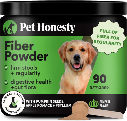 Pumpkin Fiber Powder Supplement for Dogs - All Natural Dog Probiotic with Psyllium Husk, Pumpkin Seeds and Apple Pectin for Healthy Digestion (90 Scoops)