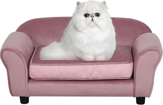 Getifun Small Dog Sofa Bed, Velvet Cat Couch with Washable Cushion & Plastic Legs (29 x 16 x 12.7 inches (Pink)