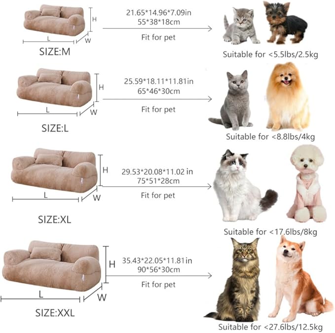 Soft Fluffy Self-Warming Cat Bed | Washable Pet Sofa for Indoor Cats & Small Dogs | Cute Princess-Inspired Kitten Couch & Puppy Bed(Light Orange,35.43''*22.05''*11.81'')