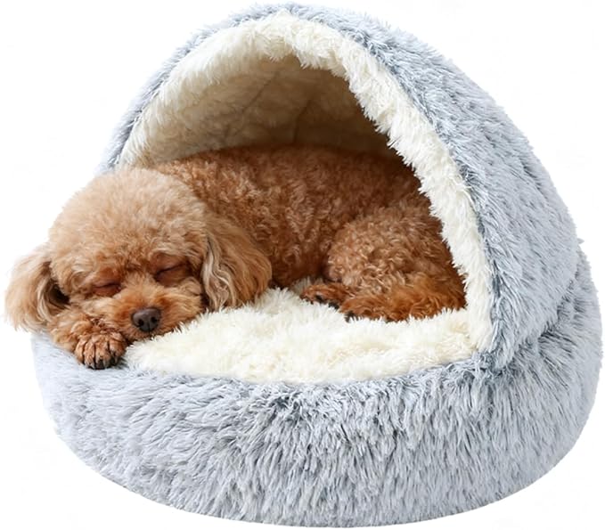 Dog Bed, Dog Bed with Cover Cave, Dual Comfort Design, Pet Bed for Small/Medium/Large Cats and Dogs, Anxiety Relief, Durable & Chew-Proof, Improves Sleep & Behaviour (Gray, 15in)