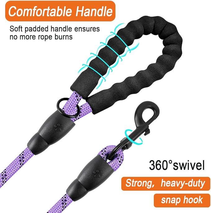 BARKBAY Dog Leashes for Large Dogs Heavy Duty Dog Leash 4/5/6 FT with Comfortable Padded Handle and Highly Reflective Threads for Medium Large Dogs Walking Training Running (4FT-1/2,Violet Purple)