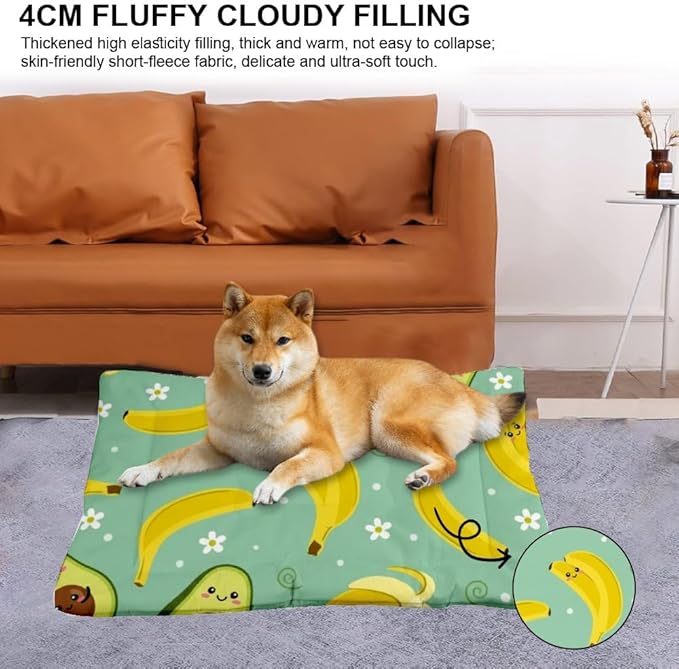 Banana Yellow Avocado Green Dog Crate Beds Washable Pet Bed Mat Puppy Pads Dog Kennel Beds for Crates Washable Non-Slip Cushion for Crate Bed Cage Mat Pillow Indoor Outdoor 36X24 Inch