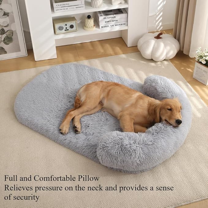 Calming Dog Bed - Fluffy Plush Mat with Removable Washable Cover | Furniture Protector for Large Dogs & Cats(Pink,47.24X29.53X5.91in)