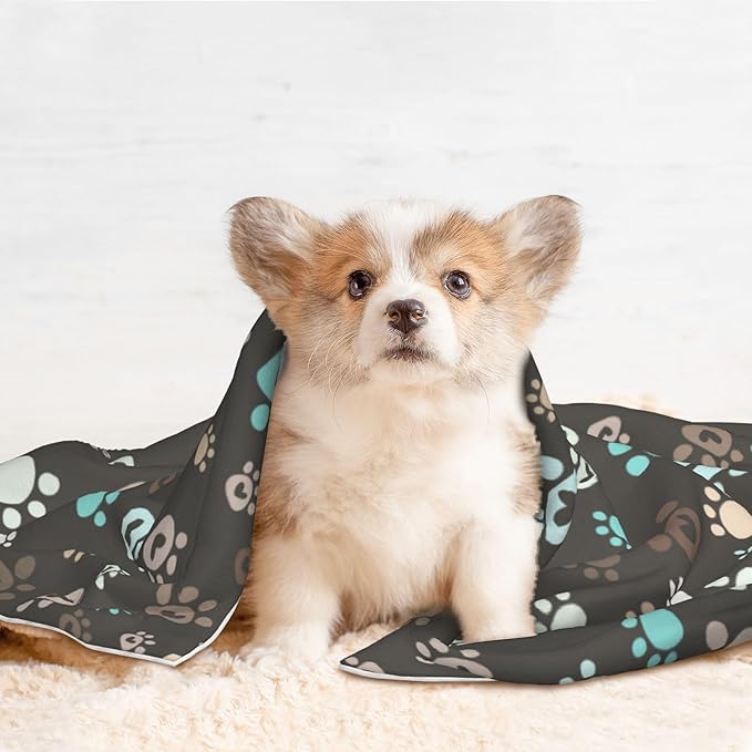 Paw Blanket for Dog Cat - Love Heart Paws Throw Blanket 40x30 Brown Pet Blanket for Couch Sofa Bed