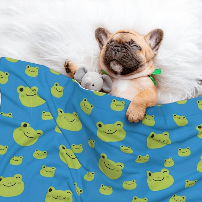 Pet Blanket for Couches and Beds, Colorful Pattern Adorable Frog Face Pattern, Reversible Double Sided Plush Design with Soft Bumpy Texture and Smooth Surface, Furniture Protector