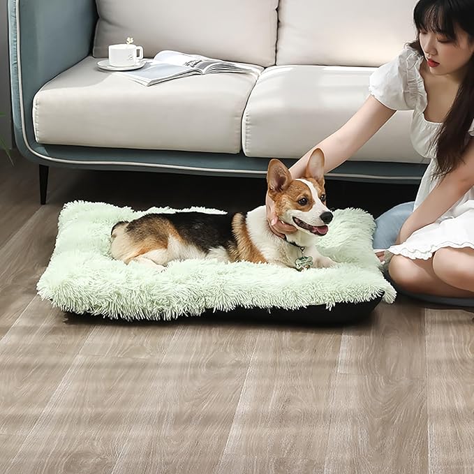 Dog Crate Mat, Dog Bed for Large Dogs, Comfy Fluffy Kennel Pad Anti-Slip for Dog beds & Furniture, Quilted Dog Bed for Pets for Medium/Small Dogs Cats (Color : Green 1, Size : 20x14.9)