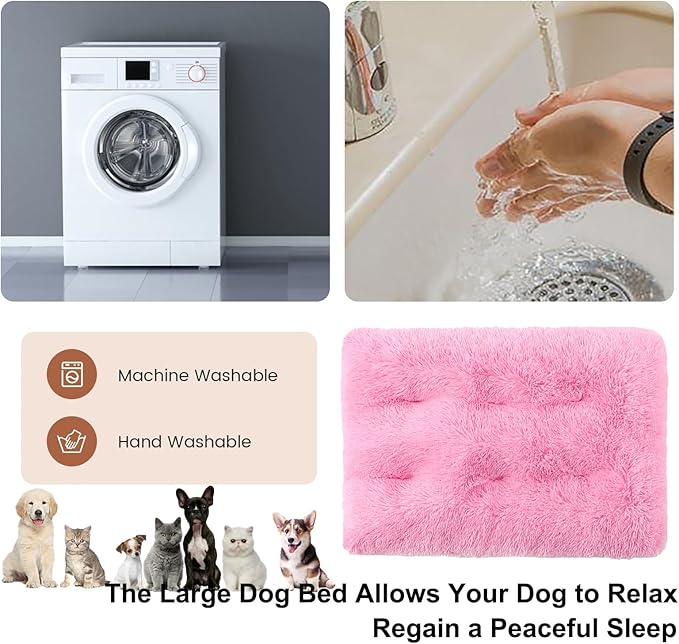 Dog Crate Mat, Dog Bed for Large Dogs, Comfy Fluffy Kennel Pad Anti-Slip for Dog beds & Furniture, Quilted Dog Bed for Pets for Medium/Small Dogs Cats (Color : Pink 3, Size : 36x25)