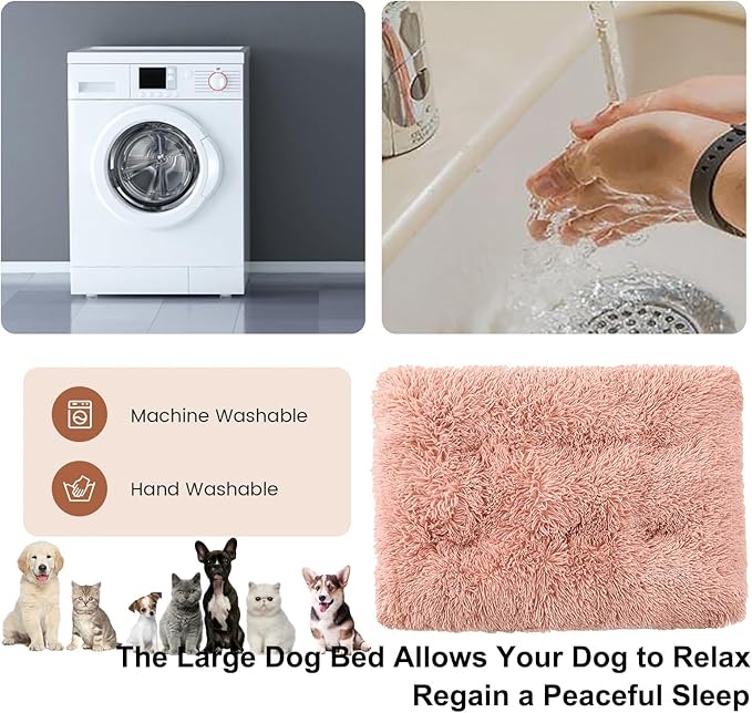 Dog Crate Mat, Dog Bed for Large Dogs, Comfy Fluffy Kennel Pad Anti-Slip for Dog beds & Furniture, Quilted Dog Bed for Pets for Medium/Small Dogs Cats (Color : Pink 2, Size : 16.9x11)