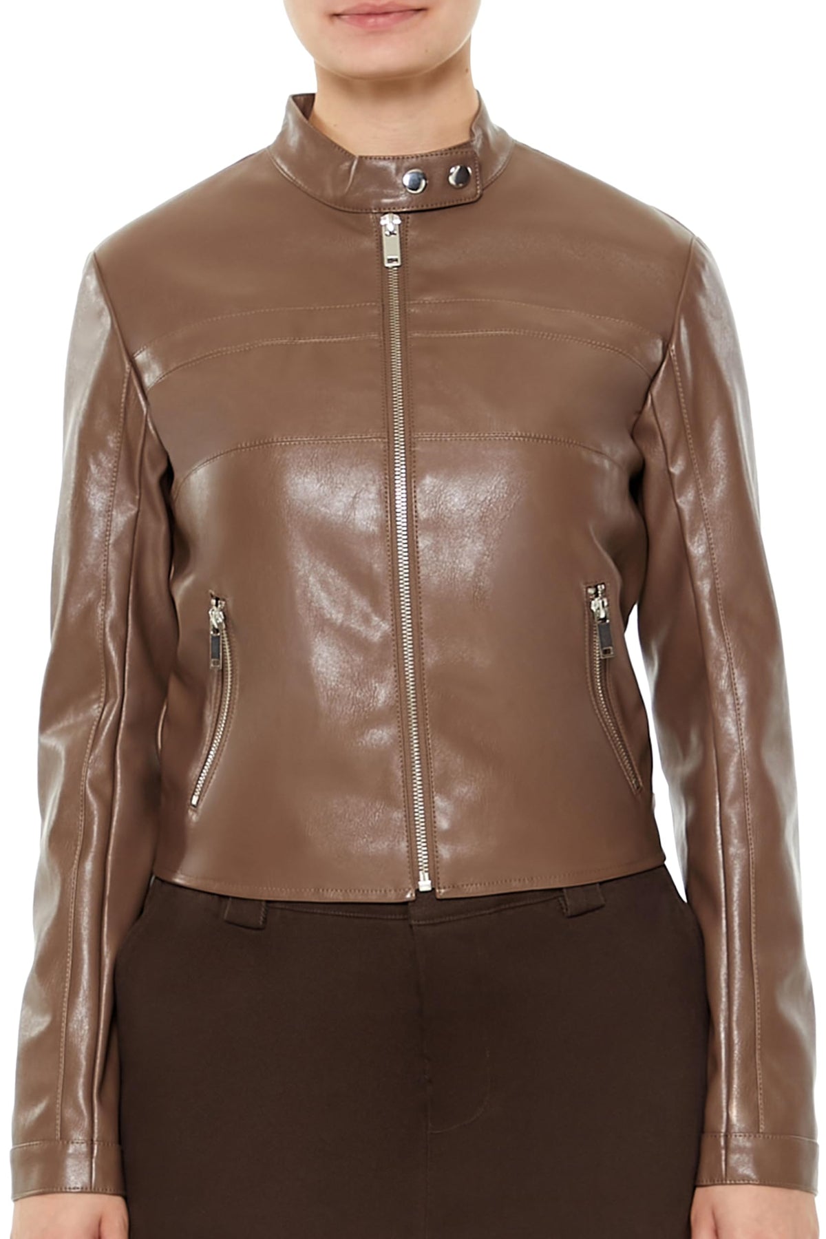 Forever 21 Faux Leather Moto Jacket Espresso Large