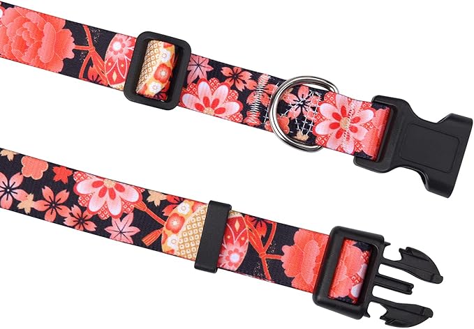 Dog Collar with Bohemia Floral Tribal Geometric Patterns - Soft Ethnic Style Collar Adjustable for Small Medium Large Dogs(Red Flower A,XS)