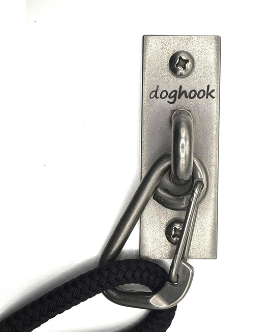 Canine Hitch- Secure Dog Leash Parking Indoor- Outdoor Wall Hook with Clip - Tie Out Stainless Steel - Practical Lead Management for Home & Business