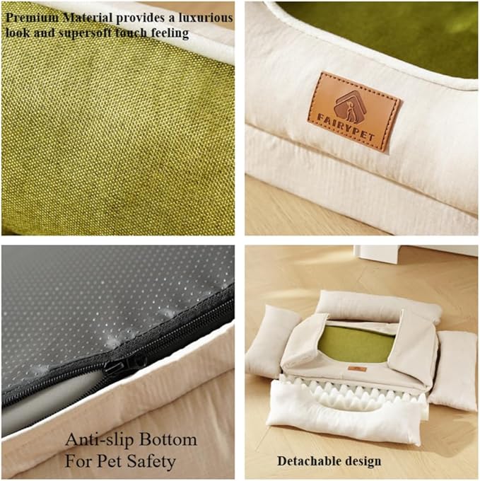 Large Dog Bed with Removable Washable Cover & Bolsters - Waterproof, Non-Slip Pet Sofa for Big Dogs(Green,42 * 28 * 10in)