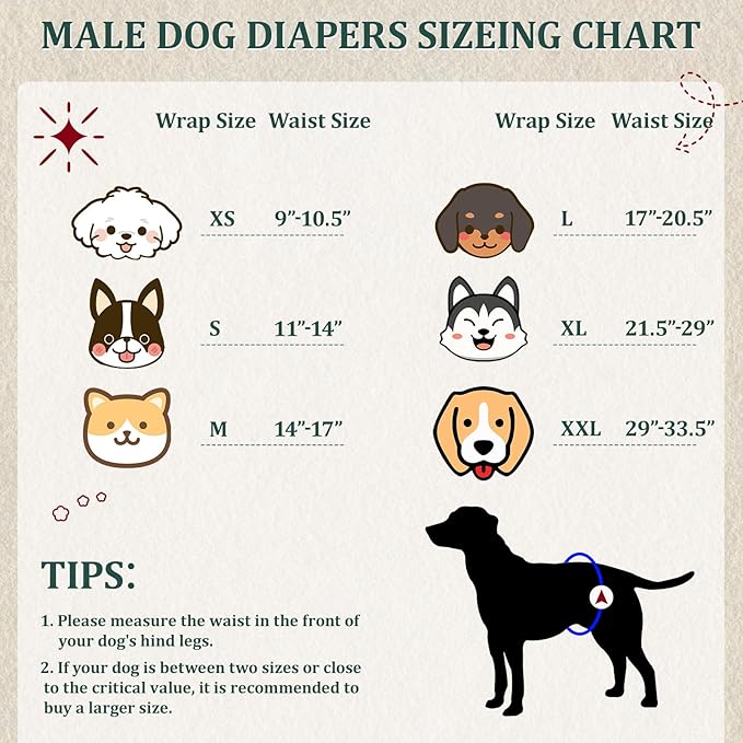Reusable Dog Diapers Male, Premium Washable Belly Bands for Male Dogs Extra Large, Pack of 5, High Absorbing Male Dog Wraps for Doggie & Puppy in Incontinence or Excitable Urination and Training(XL)