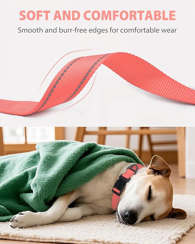 Joytale Large Dog Collar, Reflective and Adjustable Nylon Pet Collar with Quick-Release Buckle for Extra Large Dogs, Pink, XL