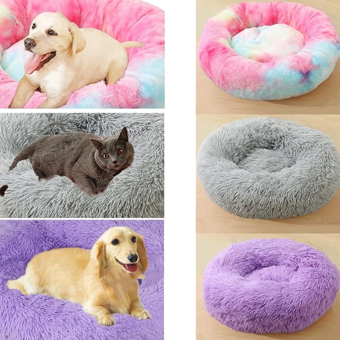 Dog Bed & Cat Bed for Small Medium Dogs, 27 Inch Calming Dogs Bed Anti-Anxiety Machine Washable Fluffy Luxury Anti-Slip Waterproof Pet Puppy Round Bed (Light Grey)