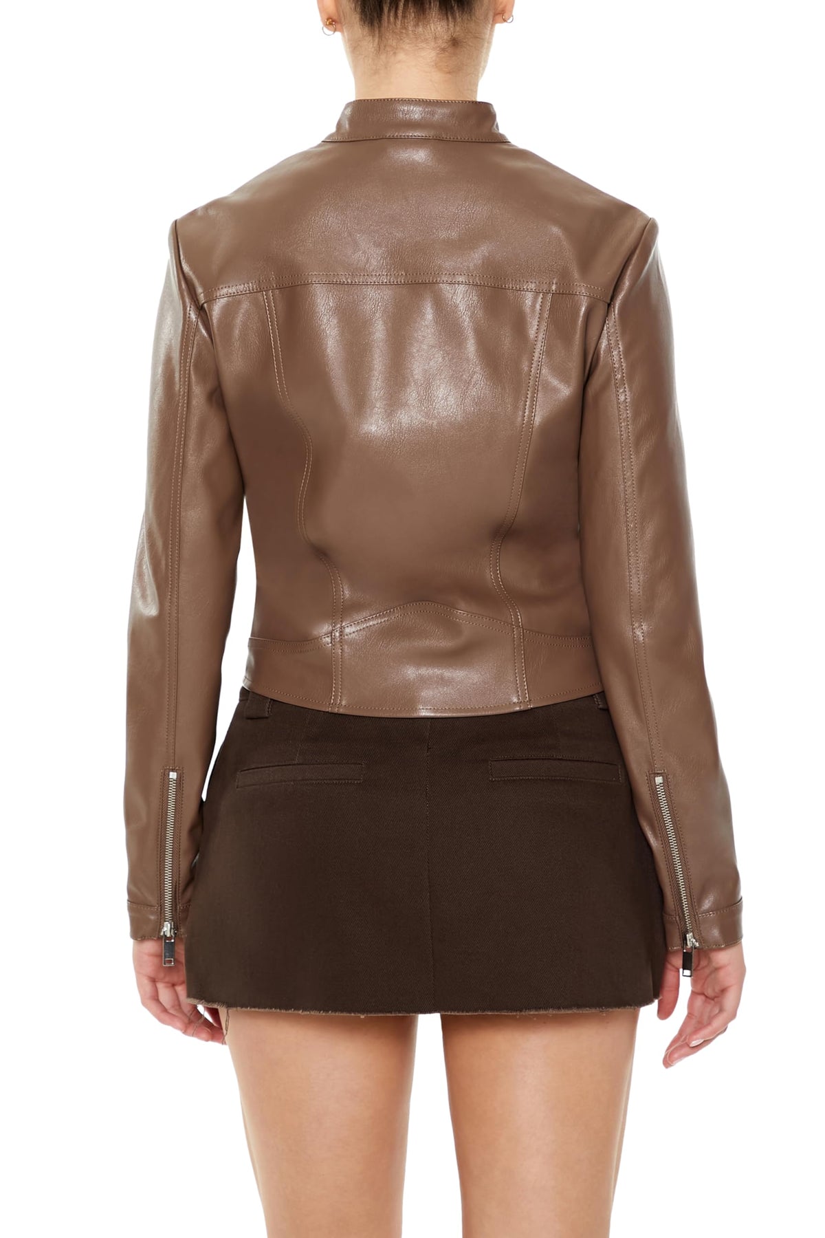 Forever 21 Faux Leather Moto Jacket Espresso Large