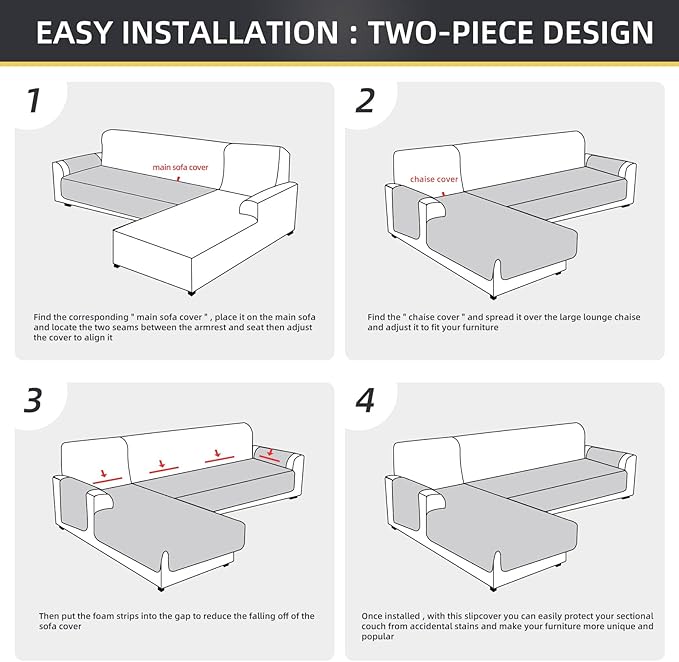 ele ELEOPTION 100% Waterproof 2 Piece Couch Cover Pet Blanket Sectional L Shape Sofa Cushion Cat Dog Bed Cover (Chaise Lounge + 2 Seat Covers) Gray
