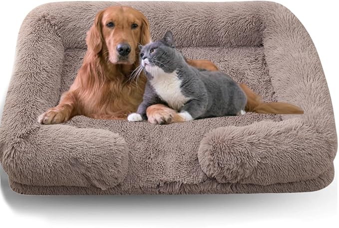 Dog Beds Medium Large Size Dog, Calming Dog Bed with Removable Washable Cover, Waterproof Lining and Nonskid Bottom(Beige Brown,M)