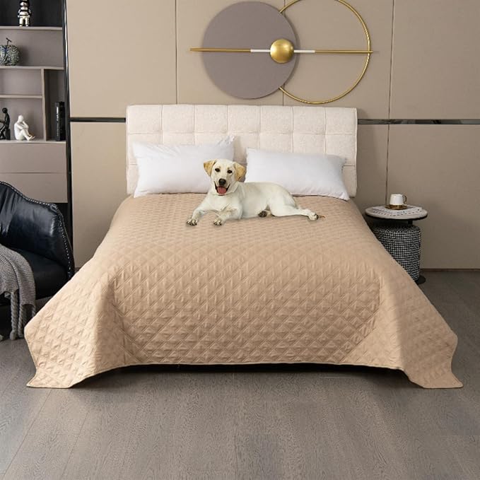 GIBZ Waterproof Dog Bed Cover Anti Slip Pet Furniture Protector Blanket Washable Thick Quilted Mat, Khaki, 172x208cm