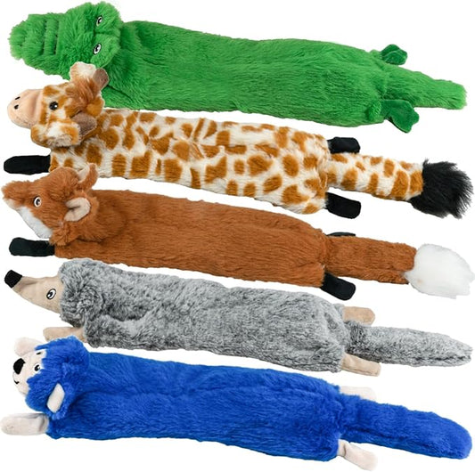 SHARLOVY Dog Squeaky Toys No Stuffing 5 Pack, Plush Crinkle Dog Toys for Large Breed, Durable Doggie Chew Cute Animals Puppy Toy for Teething