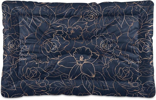 Pet Bed Dark Blue Floral Dog Bed Mat Absorbing Non Slip Pad Pet Sleeping Mat for Small, Medium, and Large Dogs Puppy Cat 36 in x 24 in