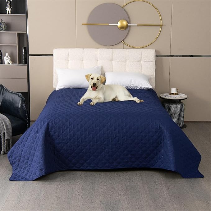 GIBZ Waterproof Dog Bed Cover Anti Slip Pet Furniture Protector Blanket Washable Thick Quilted Mat, Navy Blue, 218x208cm