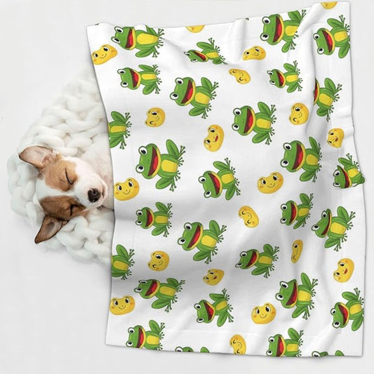 Reversible Pet Blanket for Easy Cleaning Maintenance, Frog Cartoon Cute Frogs, Double Sided Plush Dot Design Means Double Use Between Washes for Convenience