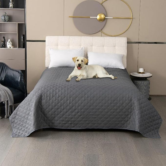 GIBZ Waterproof Dog Bed Cover Anti Slip Pet Furniture Protector Blanket Washable Thick Quilted Mat, Grey, 259x208cm