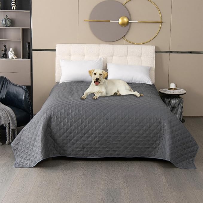 GIBZ Waterproof Dog Bed Cover Anti Slip Pet Furniture Protector Blanket Washable Thick Quilted Mat, Grey, 172x208cm
