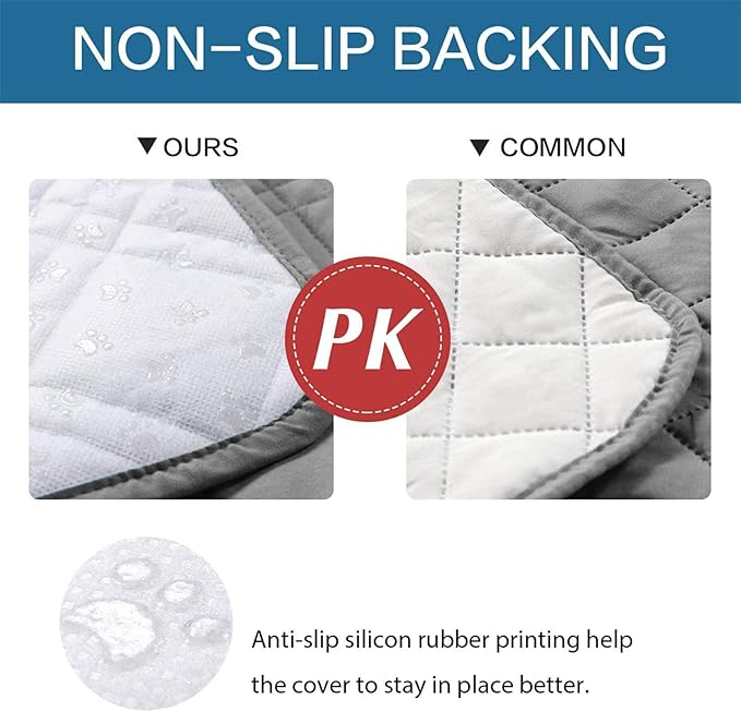 Dog Bed Cover Waterproof Microfiber Quilted Mattress Cover Pet Mat Silicon Non Slip 9 Size Furniture Protectors for Bed Sofa Couch (208 x 218 cm/82 x 86 in,Light Gray)