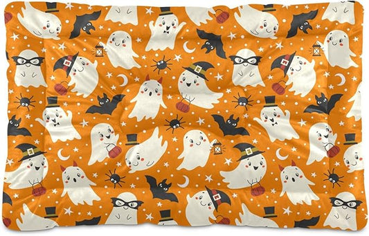 Halloween Ghost Bat Pet Bed Cute Dog Bed Mat Absorbing Non Slip Pad Pet Sleeping Mat for Small, Medium, and Large Dogs Puppy Cat 24 in x 18 in
