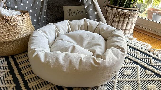 Organic Cotton Canvas Dog Bed: Removable Cover, Natural Fill - Made in USA (Natural, Small 24" x 7" inches)