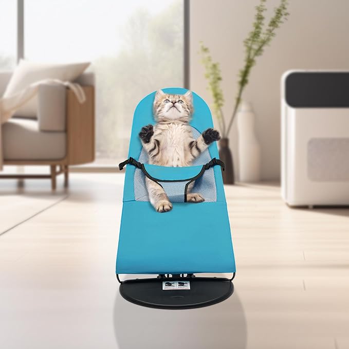 Pet Rocking Chair, 3-Level Height Adjustable Small Pet Rocker,Portable Foldable Rocker Bed for Small Dogs and Cats with Washable Cover, 33Lbs Weight Capacity, No Assembly Required (Blue)