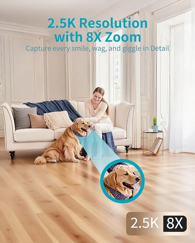 VIMTAG 4MP Pan/Tilt Indoor Camera for Pet/Dog/Cat/Baby/Nanny, Security Camera for Home/Room with Phone App, 5G/2.4G WiFi, Night Vision, 2-Way Audio, Motion Tracking, AI Detection Alarm, Works w/Alexa