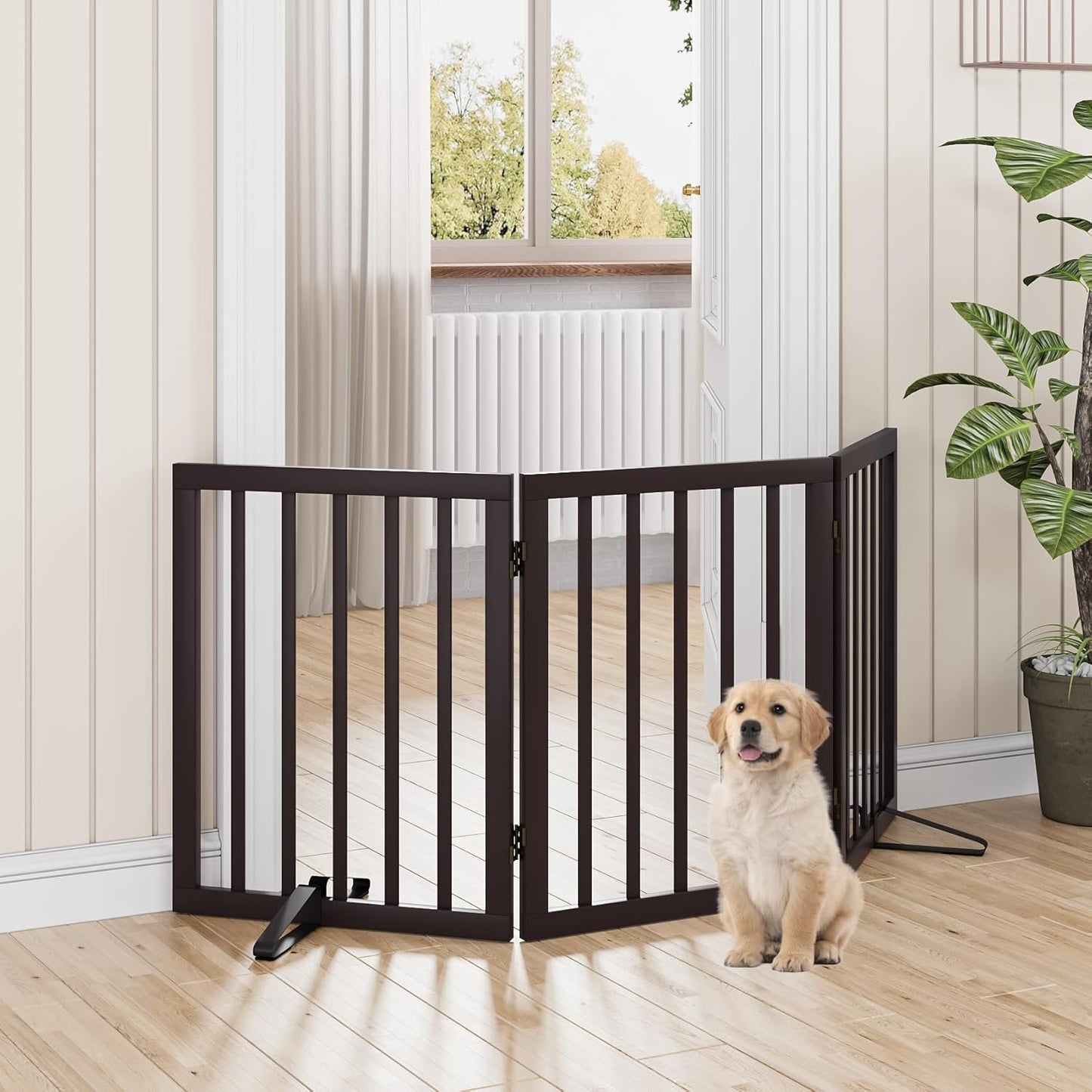 Dog Gates for Doorways Stair House Freestanding Pet Gates for Dogs Wooden Dog Gate with Support Feet Indoor Fence