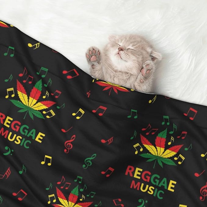 Reversible Pet Blanket for Sofa Protection Pet Comfort, Rasta Reggae Music Note Weedleaf Leaf, Double Sided Design with Cozy Nubby Nap Side and Durable Smooth Play Side