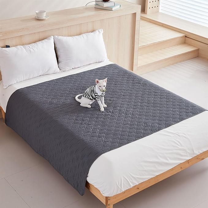 GIBZ Waterproof Dog Bed Blanket Cover Anti Slip Pet Furniture Protector Washable Large Washable Quilted Mat for Indoor, Dark Grey, 75x180cm