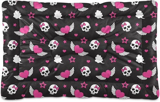 Skull Wings Heart Pet Bed Cute Dog Bed Mat Absorbing Non Slip Pad Pet Sleeping Mat for Small, Medium, and Large Dogs Puppy Cat 24 in x 18 in