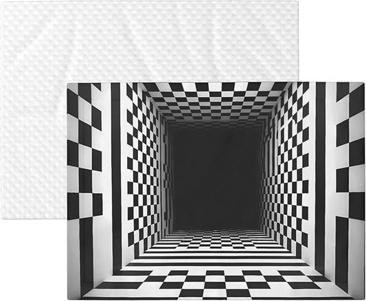 Waterproof Dog Blanket Soft Pet Blanket for Puppy Cat, Fleece Cat Throw Blankets for Furniture Bed Couch Sofa Reversible - 3D Black and White Checkerboard Tunnel