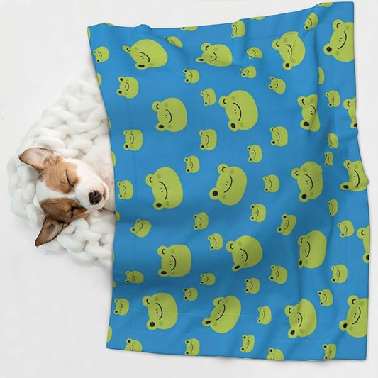 Reversible Plush Throw for Dogs and Cats, Colorful Pattern Adorable Frog Face Pattern, Double Sided Blanket with Nubby Dot Side and Sleek Side Ideal for Cuddling Nesting Security