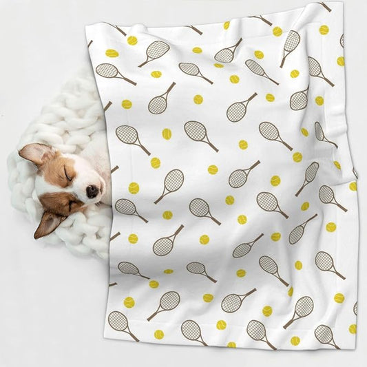 Pet Blanket for Couches and Beds, Tennis Rackets Balls, Reversible Double Sided Plush Design with Soft Bumpy Texture and Smooth Surface, Furniture Protector
