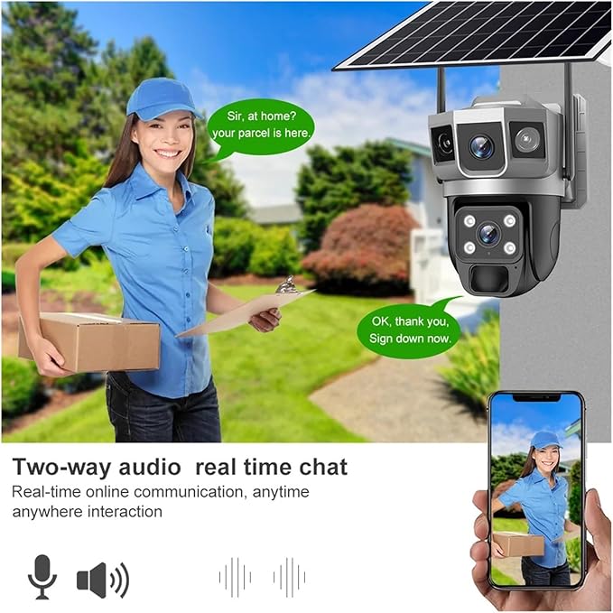 for Outdoor Camera Battery CCTV Monitor 4G SIM Card Network IP Security Pet Camera Motion Detection 3 Screen PTZ Camera(4G CCTV 32G Card)