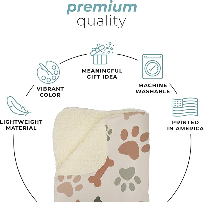 Cream Paw Print Fleece Pet Lightweight Blanket - 50" x 60" - Cute for Dogs - Gifts and Puppy Essentials - Printed in America