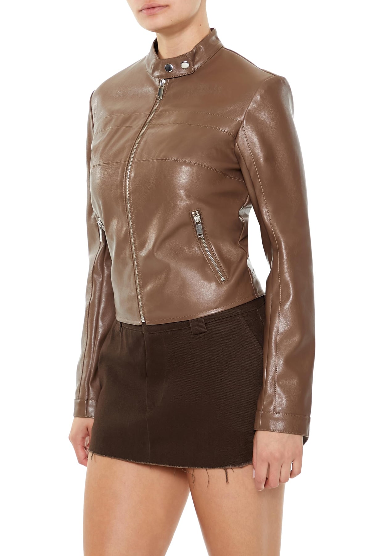 Forever 21 Faux Leather Moto Jacket Espresso Large
