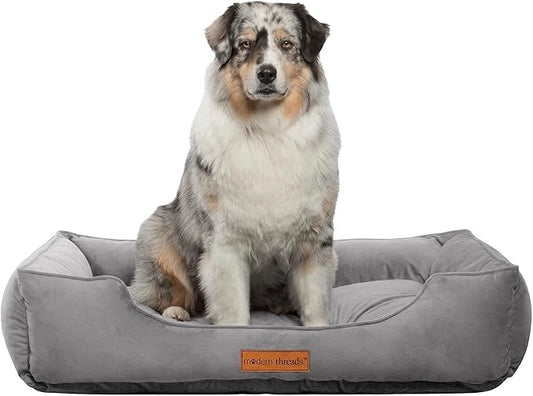 Modern Threads Luxury Dog Bed - Comfortable Tufted Velvet Cushion for Small to Large Dogs - Machine Washable - Durable & Cute Sleep Space for Pets - Pamper Your Pet with Cozy Beds - Charcoal
