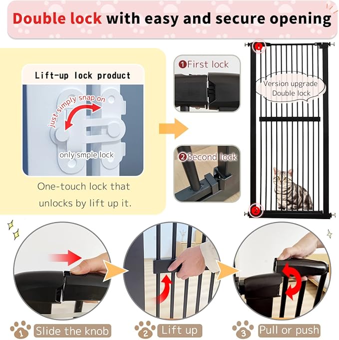 Lumizone Extra Tall Cat Gate 61.02" High Pressure Mounted Extra Wide 50.79"-55.11" (17Sizes) 1.37" Gap No Drilling Auto-Close Tall Pet Gate for Dogs (Black, 50.79"-55.11" W)