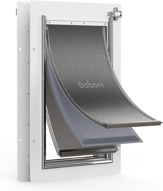Baboni 3-Flaps Pet Door for Interior and Exterior Doors, Steel Frame and Telescoping Tunnel, Strong and Durable Dog Door (Pets Up to 40 Lb) -Medium