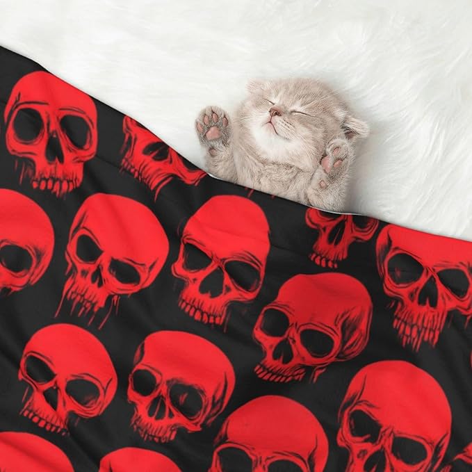 Reversible Plush Dot Pet Blanket for Dogs and Cats, Red Blood Vintage Skull, Ultra Soft Two Sided Design with Warm Fuzzy Side and Smooth Side for Comfort