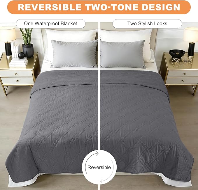 100% Waterproof Dog Couch Protector, Triple-Layer Waterproof Dog Bed Cover Pet Blanket Reversible 2-Tone Sofa Shield, Non-Slip Furniture Guard for Pets(82×92 Inch, Gray+Gray)